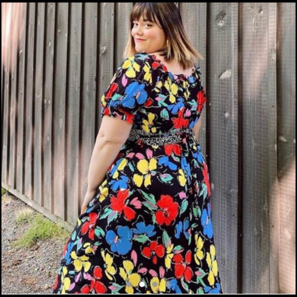 Rixo for Target off shoulder puff sleeve floral long dress size 14